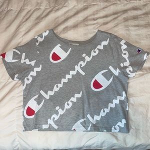 Champion Heritage Athletic All Over Script Logo Crop Top T-shirt
